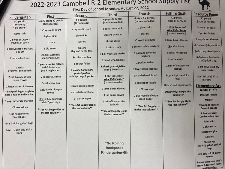 school supply list 2022-2023